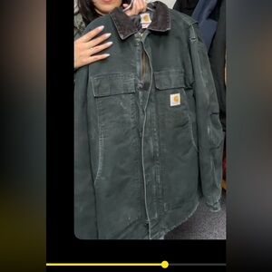 Carhartt Dark Green Jacket with Gold Zipper